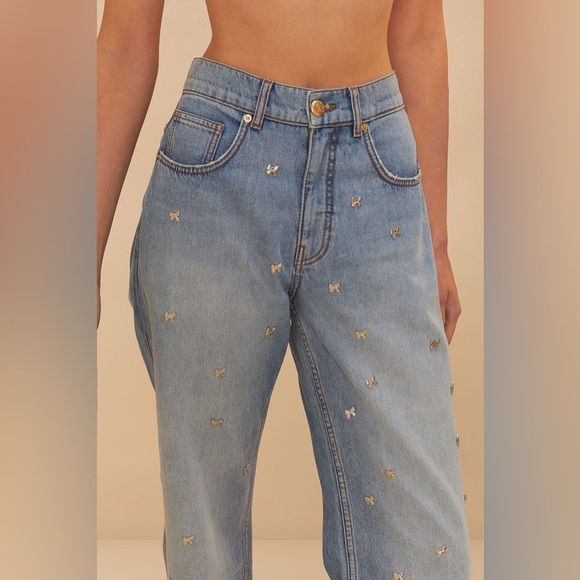 FARM Rio Denim - Farm Rio: Denim Embroidered Bows Pants